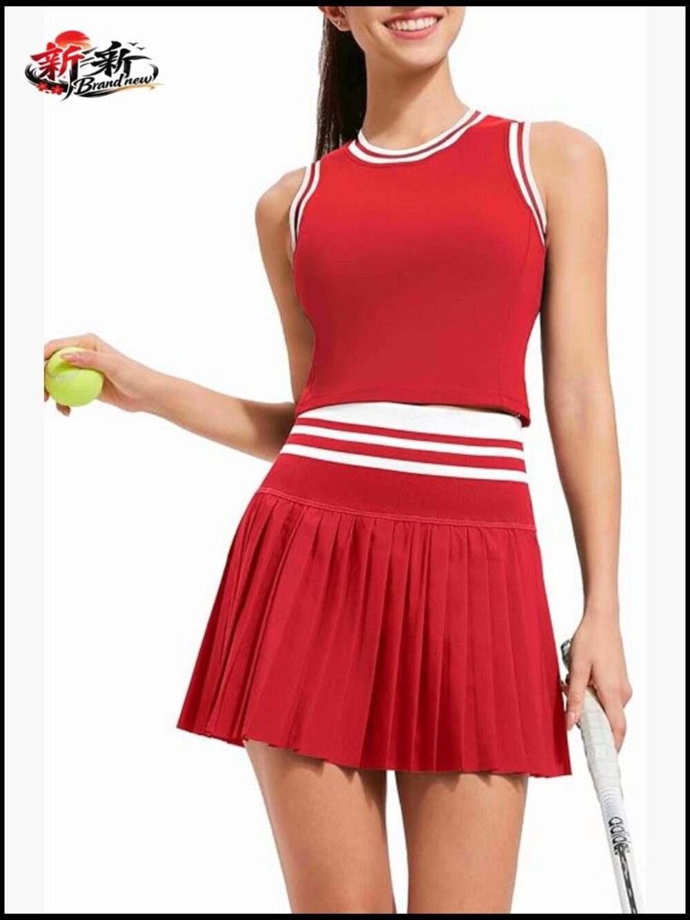 High Waisted Pleated Tennis Skirt Set with Built-in Bra & Pockets